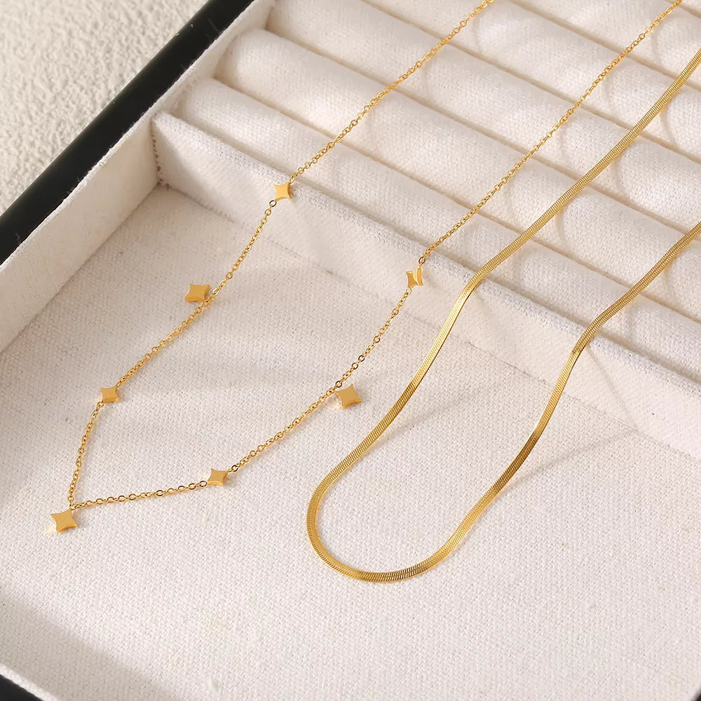 Elegant 18K Gold-Plated Minimalist Necklace with Titanium and Stainless Steel, 15.7" Chain