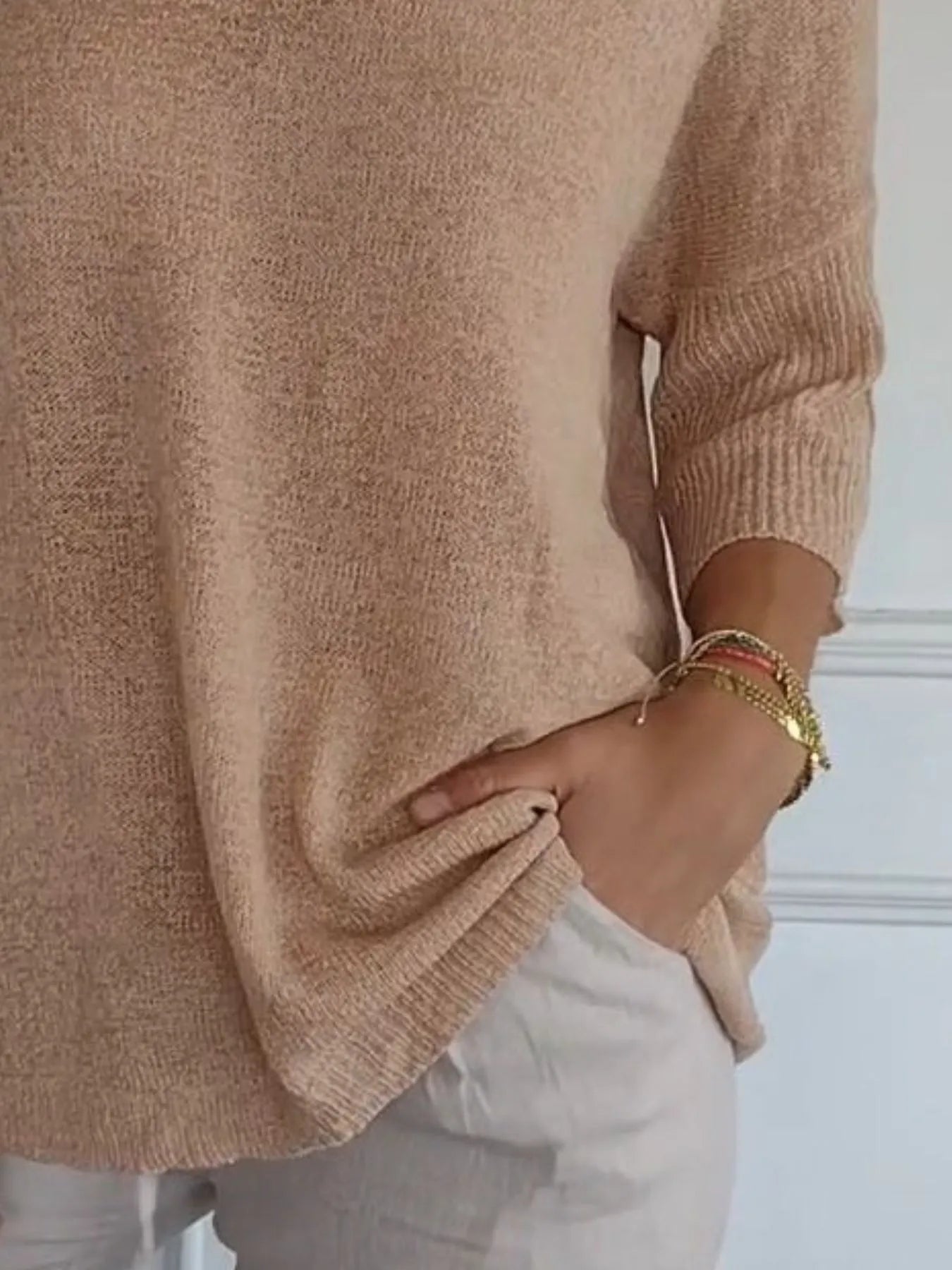 Full Size Relaxed Fit Ribbed Hem Sweater Plus Size
