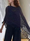 Tassel Boat Neck Knit Shawl Black
