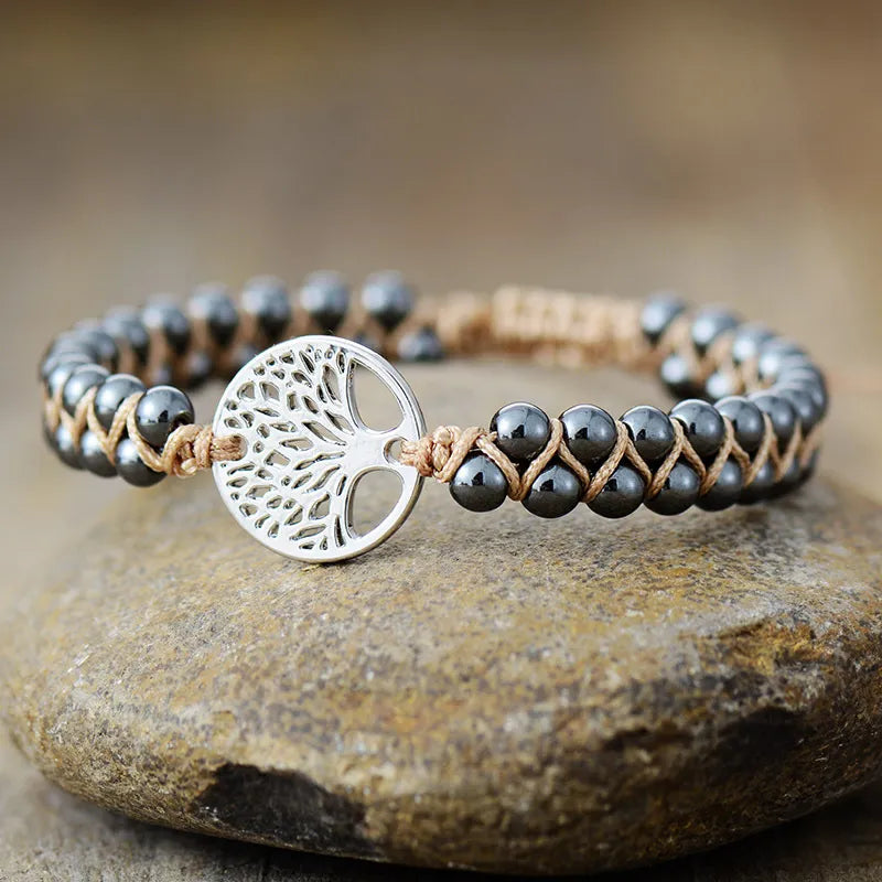 Stylish Alloy Natural Stone Braided Bracelet - Adjustable 6.7-10.6 Inch Length