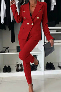 Full Size Lapel Collar Long Sleeve Blazer and Pants Set Plus Size - Store 42