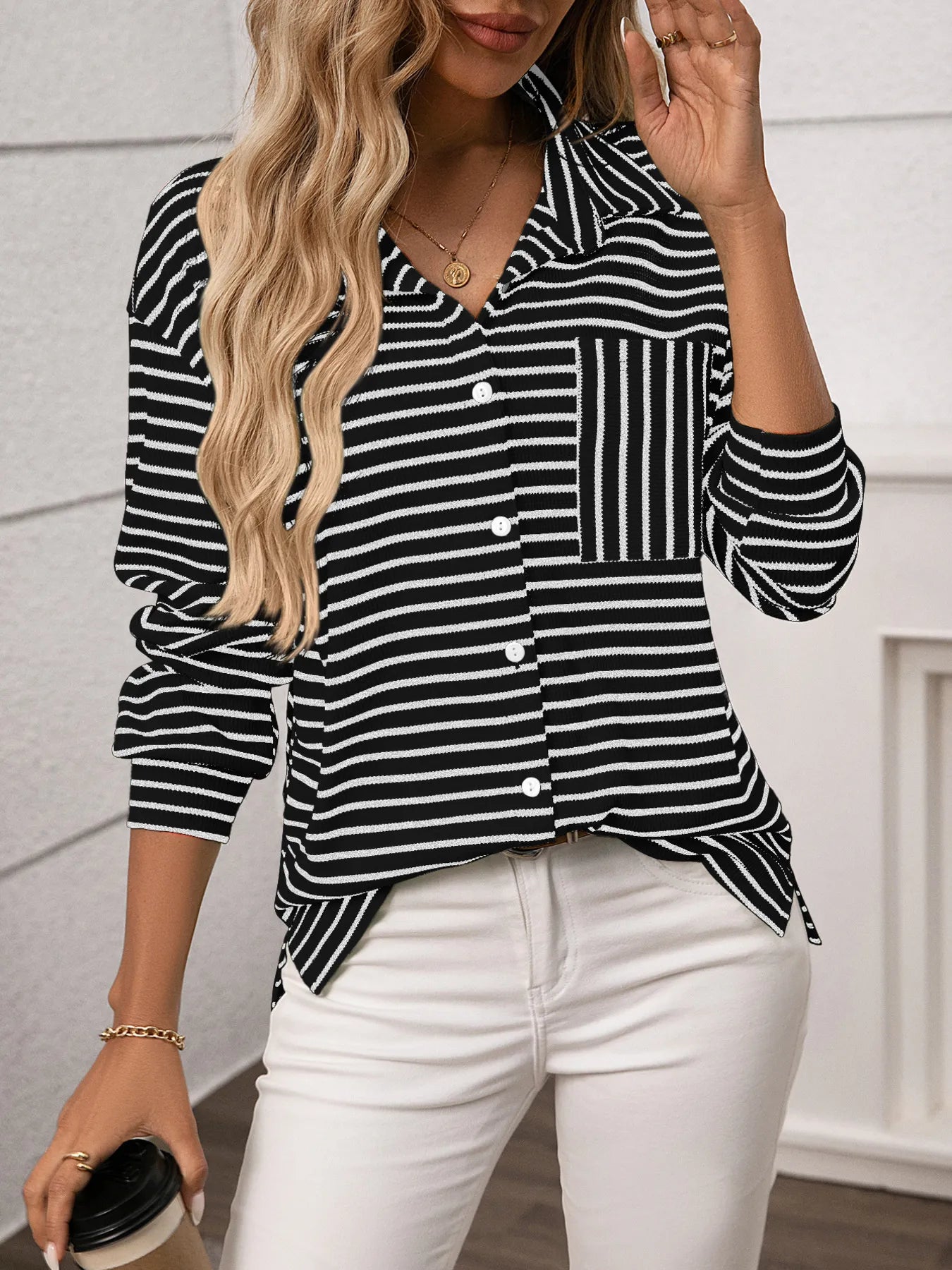 Striped Button Up Long Sleeve Shirt