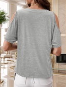Full Size Cold Shoulder Button Front T-Shirt Plus Size - Store 42