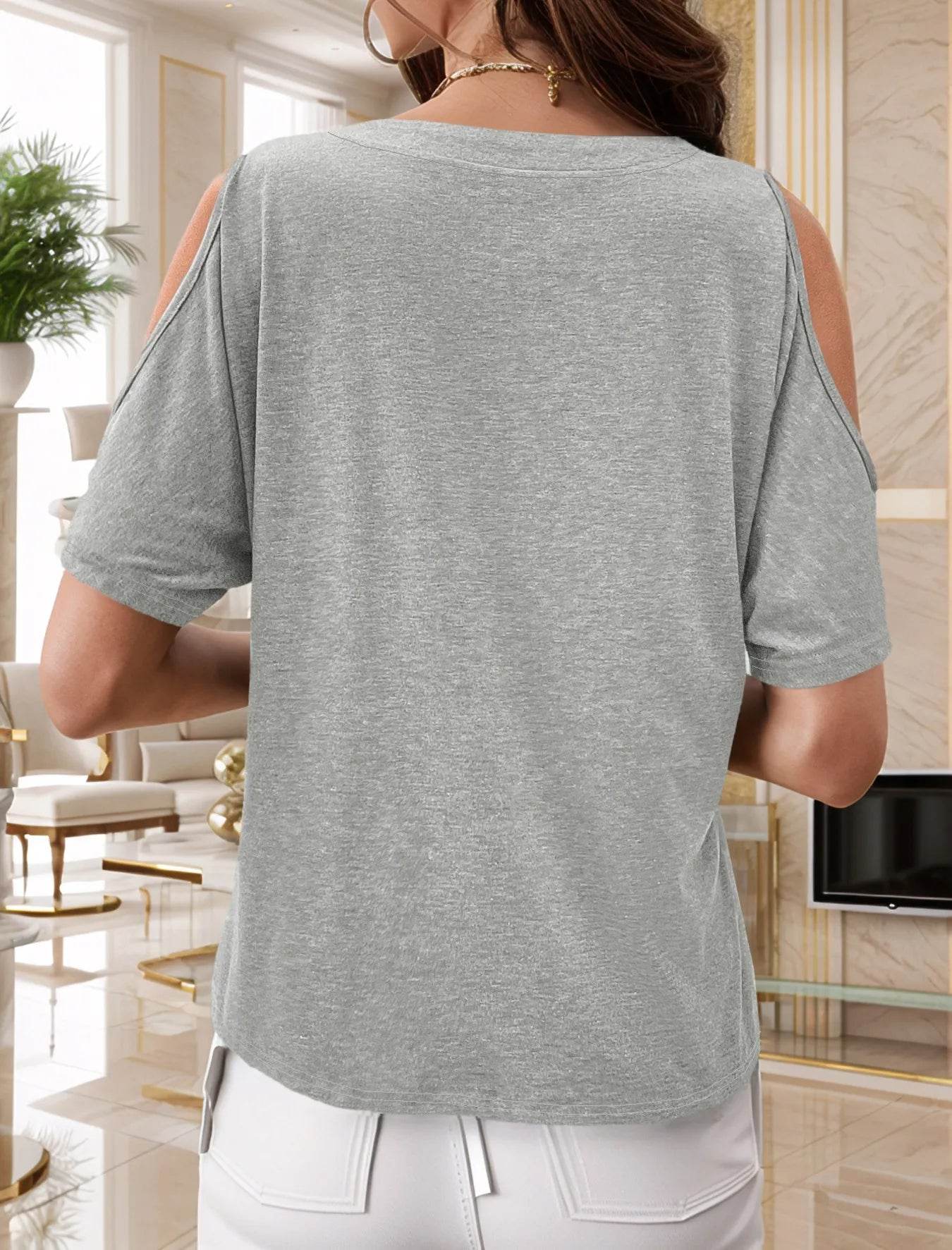 Full Size Cold Shoulder Button Front T-Shirt Plus Size - Store 42