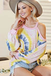 BiBi Tie Dye Print Terry Top with Cold Shoulder Detail - Store 42