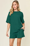 Double Take Basic style Round Neck Solid Set Deep Teal