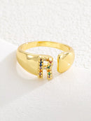 18K Gold-Plated Zircon Letter Ring R onesize