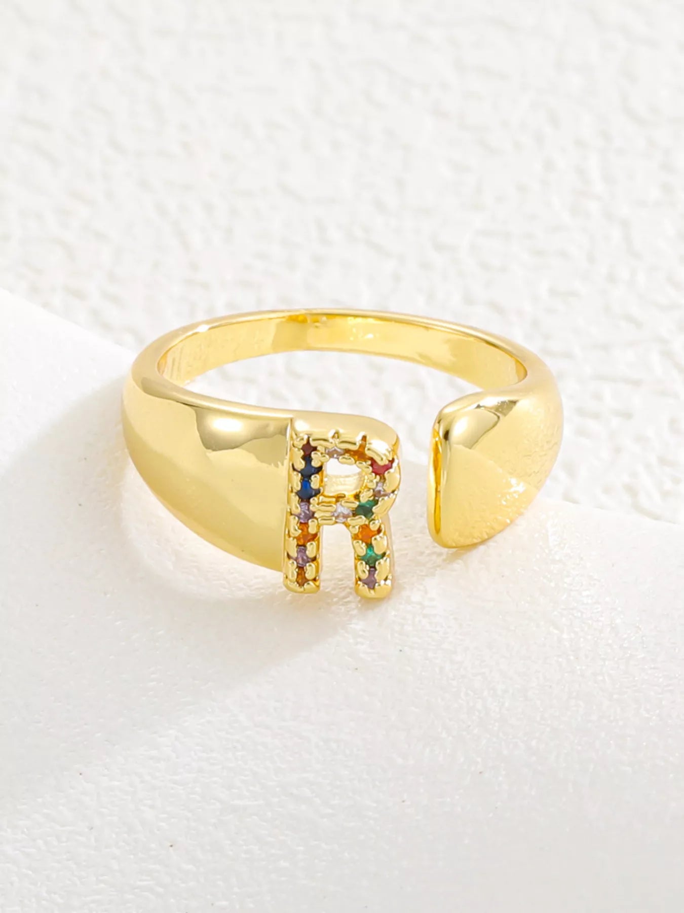 18K Gold-Plated Zircon Letter Ring R onesize