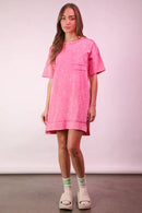 VERY J Plus Size Mineral Washed Knit Shift Mini Dress Pink
