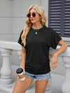 Slightly Stretchy Ruched Round Neck Short Sleeve T-Shirt for Women - Casual Basic Tops - Store 42