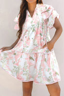Floral Contrast Edge Layered Short Sleeve Mini Dress Blush Pink