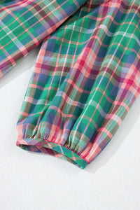 Plaid Collared Neck Three-Quarter Sleeve Shirt