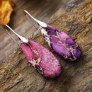 Teardrop Shape Natural Stone Dangle Earrings Lavender Silver One Size