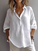 Collared Neck Long Sleeve Shirt White