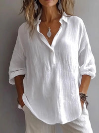 Collared Neck Long Sleeve Shirt White