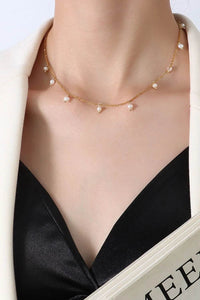 Elegant 18K Gold-Plated Titanium Steel Pearl Necklace - Stylish Accessory for Any Occasion - Store 42