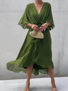 Full Size Flowy Tie Front Midi Dress with Flutter Sleeves Plus Size - Store 42