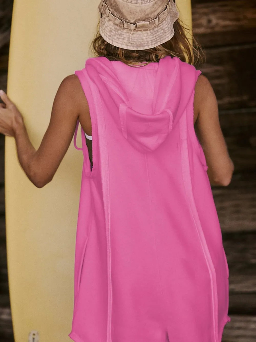 Half Zipped Hooded Sleeveless Romper