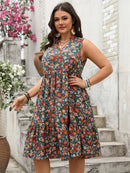 Plus Size Floral Notched Sleeveless Dress