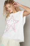 POL Star Patch Studded Sleeveless T-Shirt with Lace Hem - Store 42