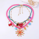 3-Piece Vibrant Summer Beach Charm Necklace Hot Pink One Size