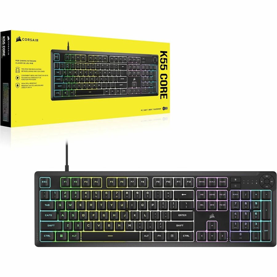 Corsair K55 CORE RGB Gaming Keyboard | Customizable 10-Zone RGB Backlighting & Programmable Keys