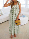 Printed Tie Shoulder Square Neck Midi Dress Light Green