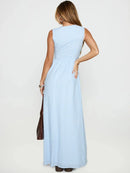 Plaid Tie Front Sleeveless Maxi Dress