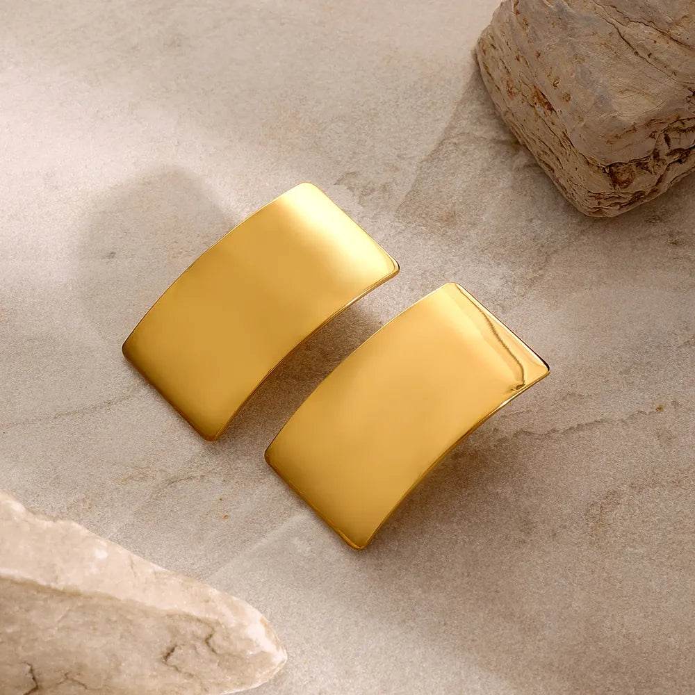Elegant 18K Gold-Plated Stainless Steel Rectangle Earrings - Lightweight Design, 1.7 In Length