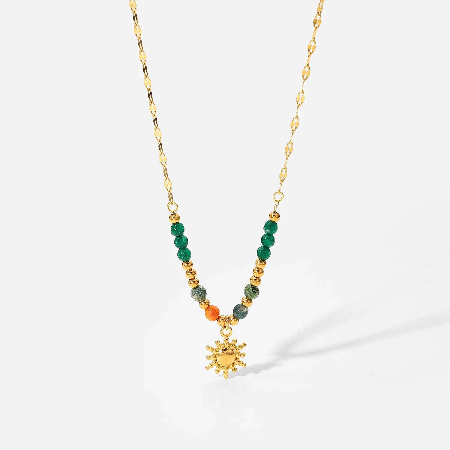 Bohemian Sun Charm Beaded Stainless Steel Necklace