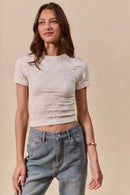 Trendsi Floral Pattern Seamless Short Sleeve Top - Comfortable & Stylish Ribbed Design - Store 42