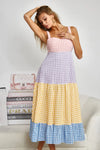 BiBi Color Block Tiered Gingham Dress YELLO SAGE BLUE PURP