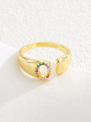 18K Gold-Plated Zircon Letter Ring O onesize