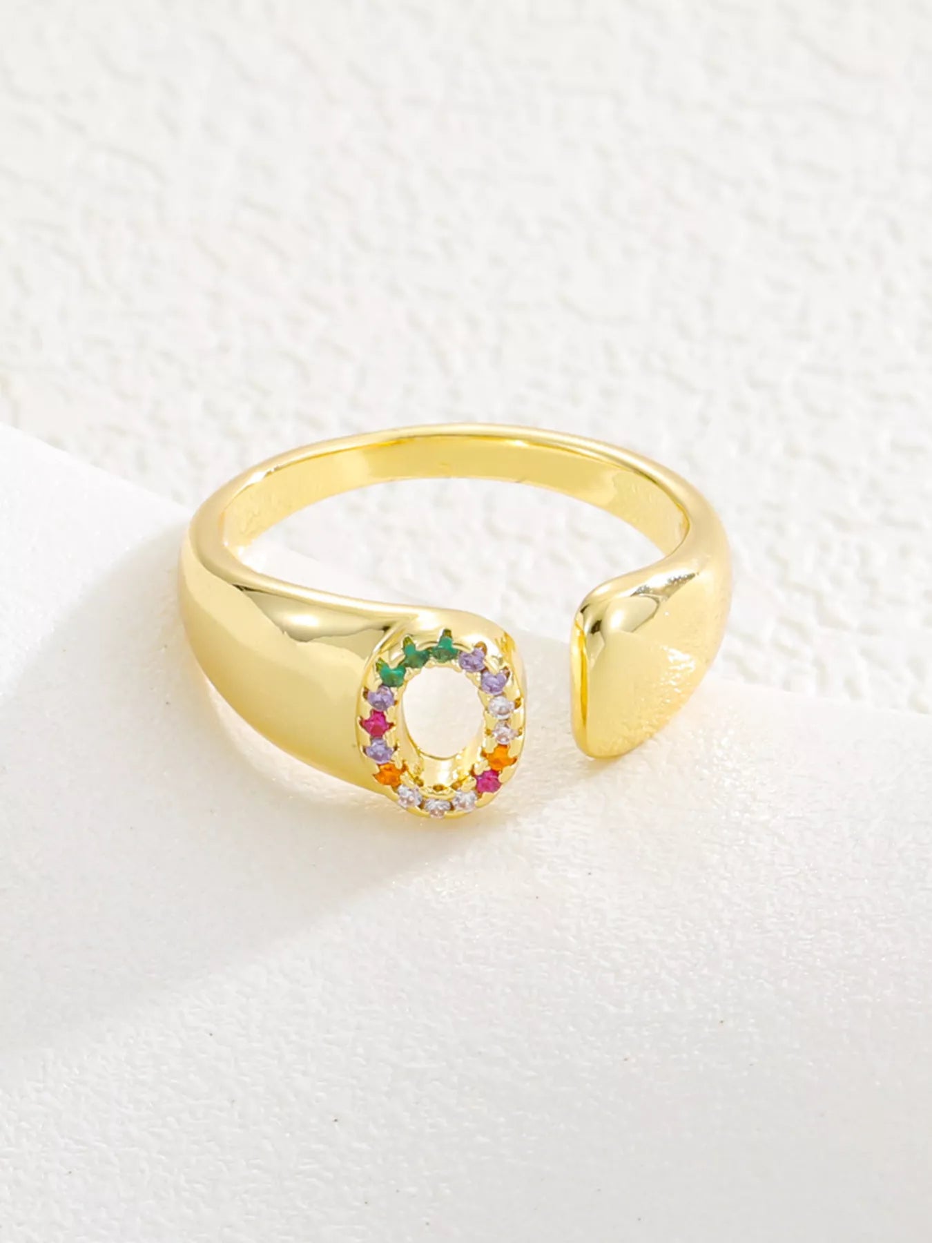 18K Gold-Plated Zircon Letter Ring O onesize