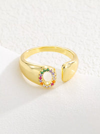 18K Gold-Plated Zircon Letter Ring O onesize