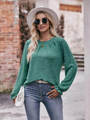 Slightly Stretchy Ruched Round Neck Long Sleeve T-Shirt - Casual Everyday Essential - Store 42