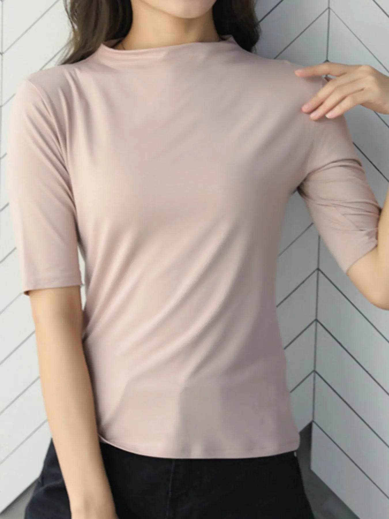 Men's Solid Color Short Sleeve T-Shirt - 100% Polyester, Slightly Stretchy, Imported - Store 42