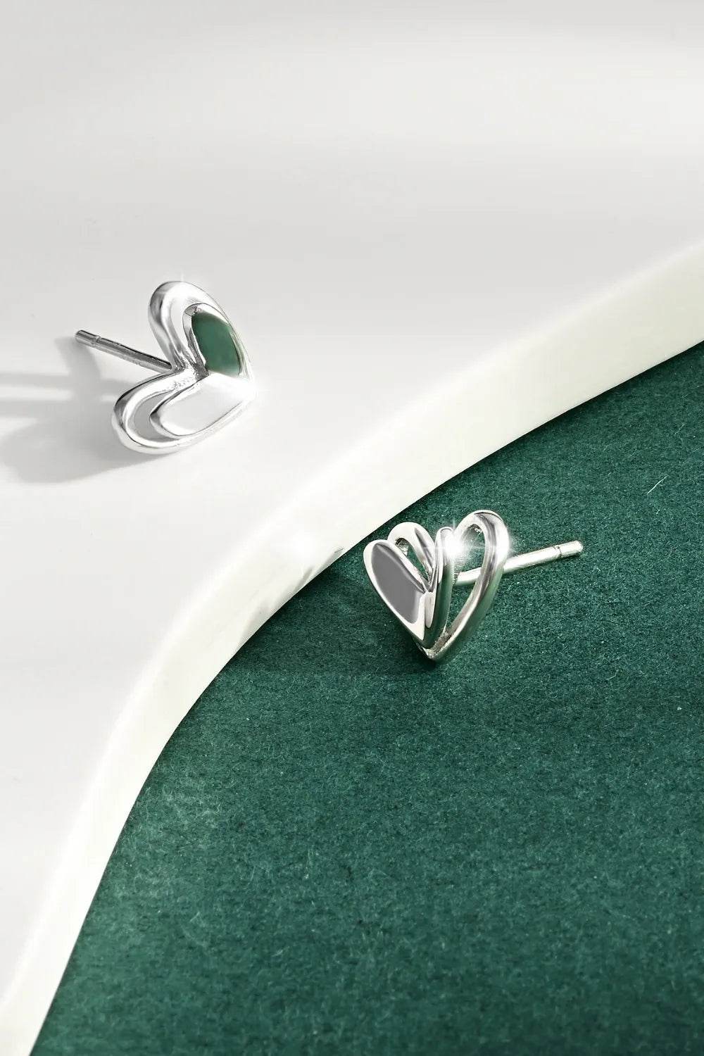 925 Sterling Silver Heart Stud Earrings - Platinum-Plated, Gift-Ready in Matching Box