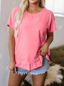 Ruffle Hem Round Neck Relaxed T-Shirt