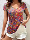 Trendy Paisley Print Short Sleeve T-Shirt for Women - 100% Polyester, Easy Care Style - Store 42