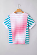 Trendy Color Block Striped Batwing Sleeve T-Shirt in Soft Cotton Blend - Slightly Stretchy Fit - Store 42