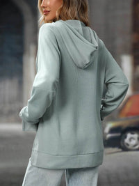 Slightly Stretchy Textured Drawstring Long Sleeve Hoodie with Pocket - Trendy Casual Wear - Store 42