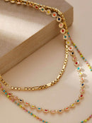 18K Gold-Plated Layered Necklace with Colorful Resin Beads - Stylish Statement Jewelry - Store 42