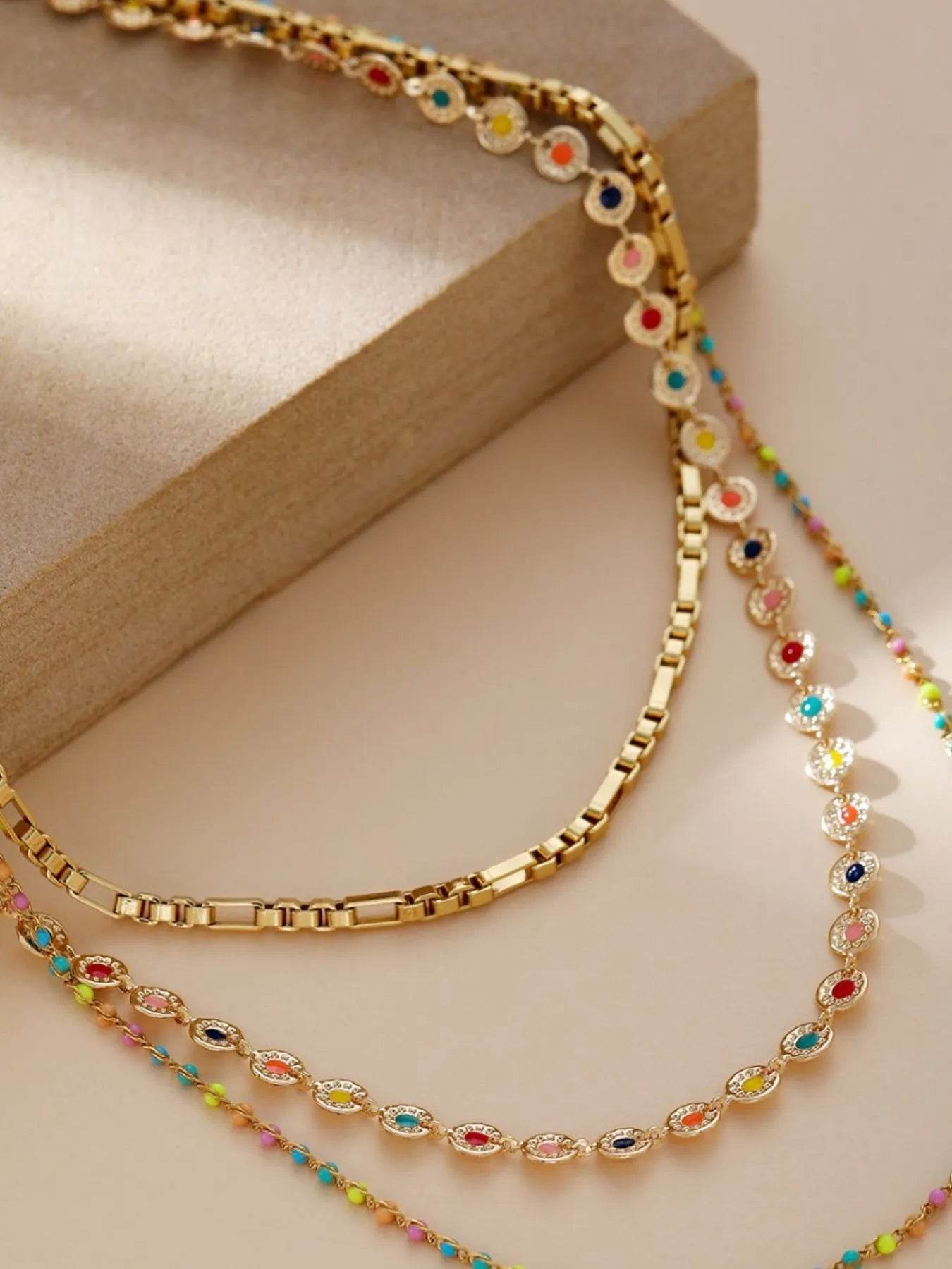 18K Gold-Plated Layered Necklace with Colorful Resin Beads - Stylish Statement Jewelry