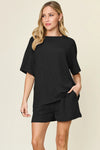 Double Take Basic style Round Neck Solid Set Black