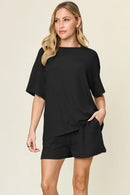 Double Take Basic style Round Neck Solid Set Black