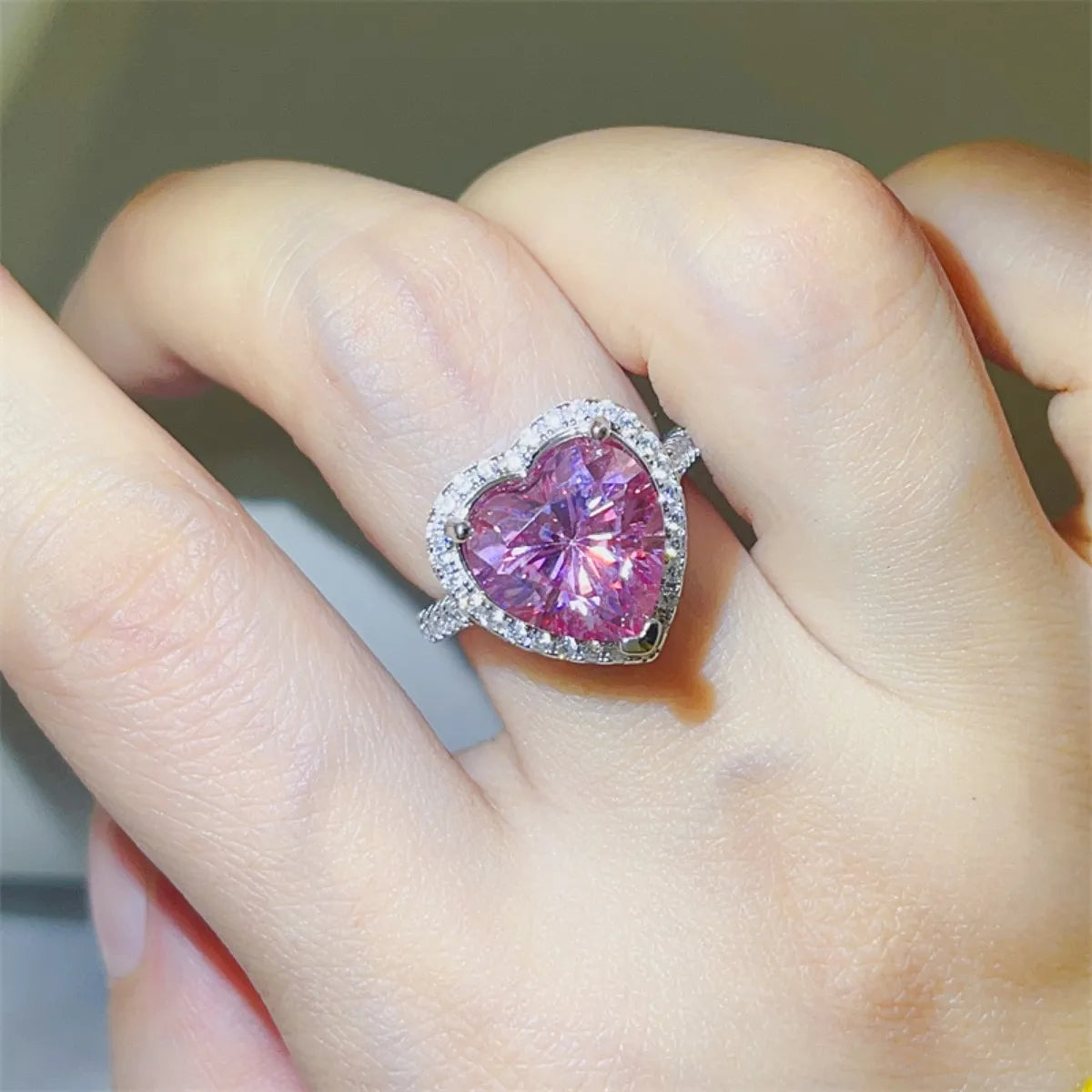 5 Carat Moissanite Heart Ring in 925 Sterling Silver with Accent Zircon Stones