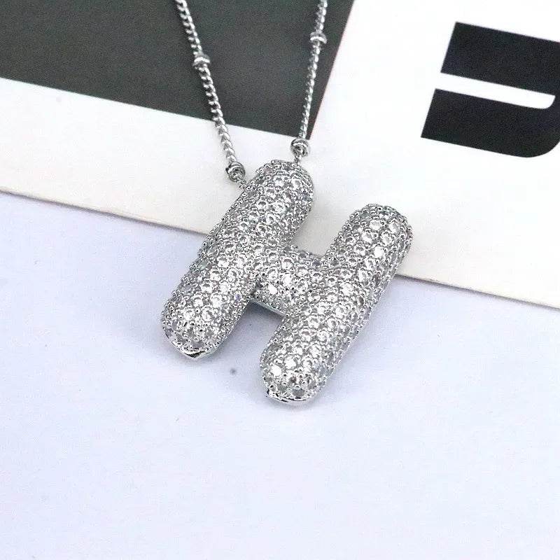 Elegant Copper Inlaid Zircon Letter Pendant Necklace - Platinum-Plated with 16.9 In Chain - Store 42