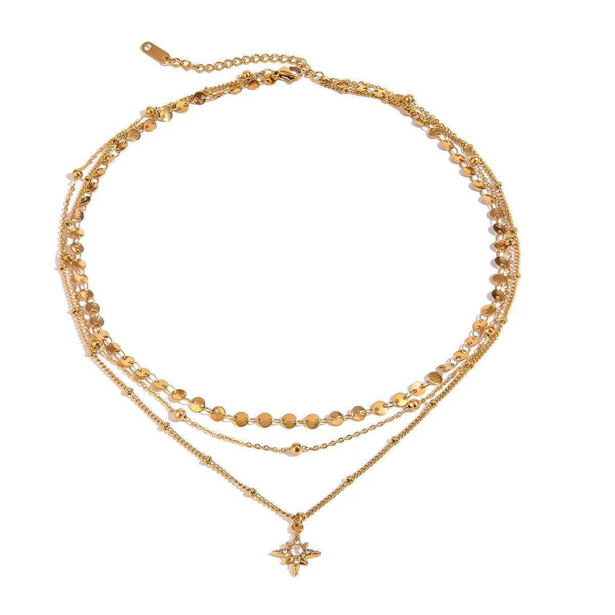 18K Gold-Plated Layered Necklace with Celestial Star Pendants for Elegant Styling - Store 42