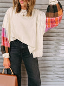 Plaid Sleeve Contrast Casual Sweatshirt